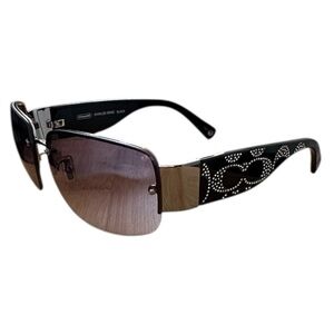 COACH Charlee S342 Black Rhinestone Logo‎ Sunglasses + Case Y2K